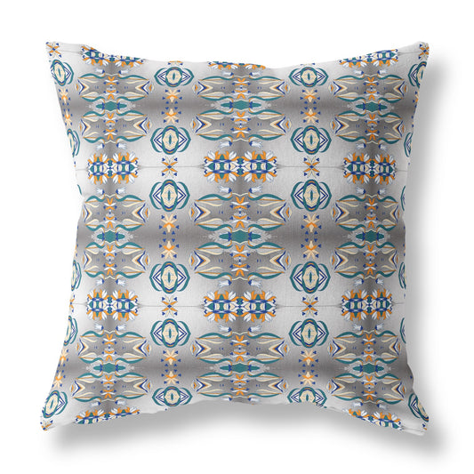 16" X 16" Off White And Brown Abstract Blown Seam Suede Throw Pillow