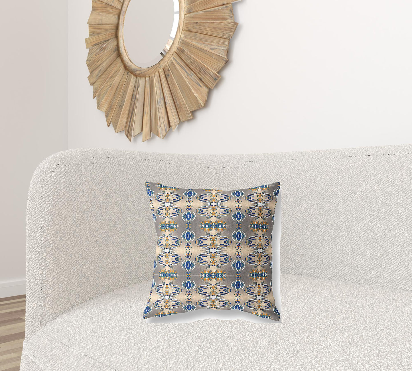 18" X 18" Brown And Blue Abstract Blown Seam Suede Throw Pillow