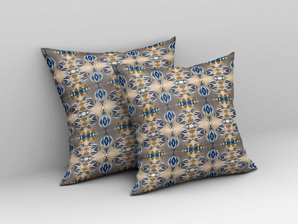 18" X 18" Brown And Blue Abstract Blown Seam Suede Throw Pillow