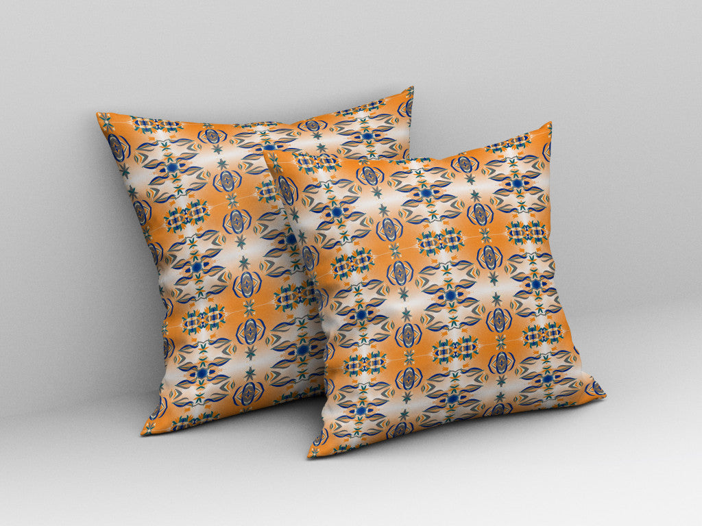 16" X 16" Orange And Gray Abstract Blown Seam Suede Throw Pillow