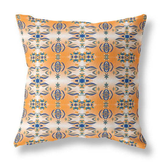18" X 18" Orange And Gray Abstract Blown Seam Suede Throw Pillow