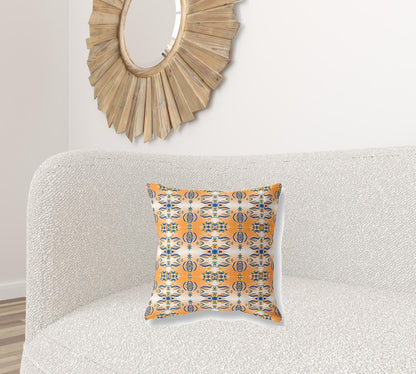18" X 18" Orange And Gray Abstract Blown Seam Suede Throw Pillow
