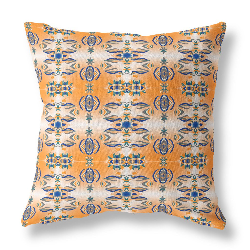 18" X 18" Orange And Gray Abstract Blown Seam Suede Throw Pillow