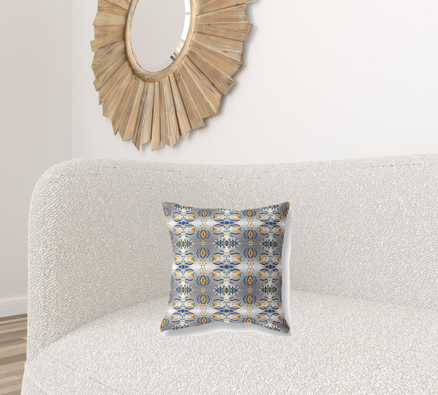 16" X 16" Gray And Orange Abstract Blown Seam Suede Throw Pillow