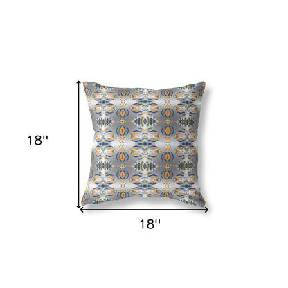 18" X 18" Gray And Orange Abstract Blown Seam Suede Throw Pillow