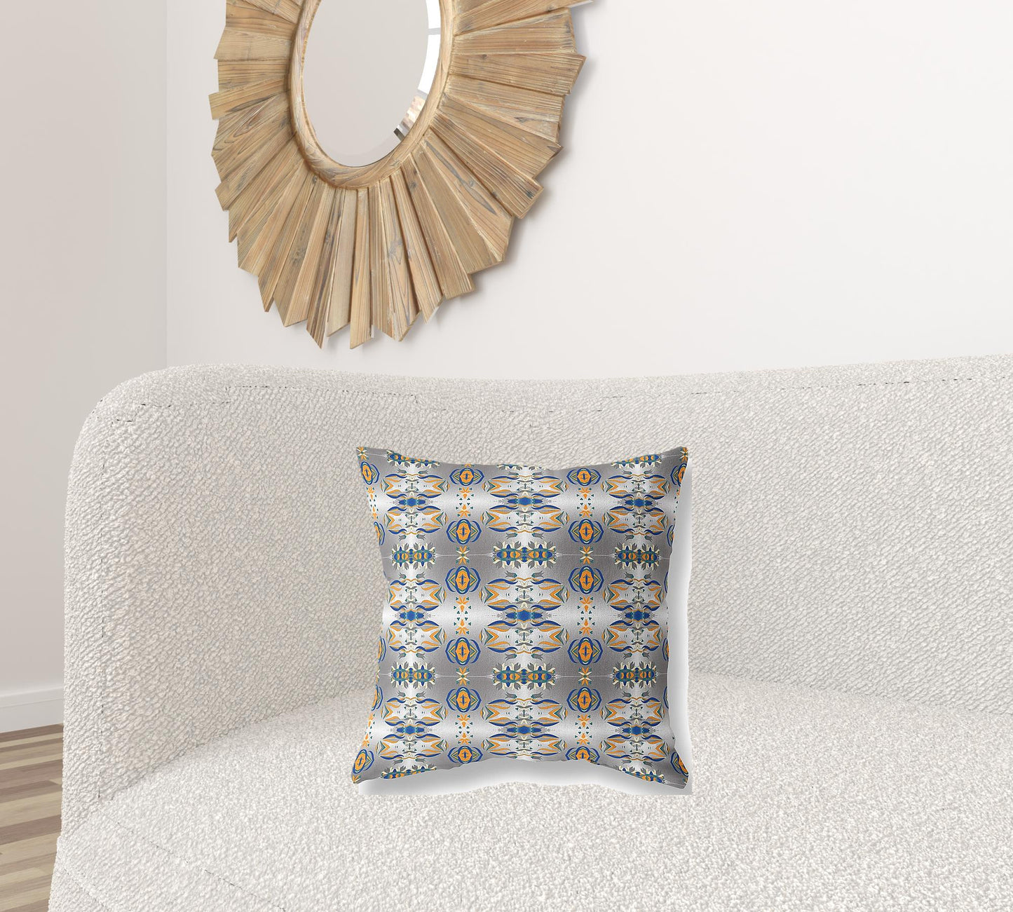 18" X 18" Gray And Orange Abstract Blown Seam Suede Throw Pillow