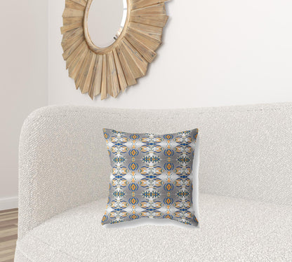 18" X 18" Gray And Orange Abstract Blown Seam Suede Throw Pillow