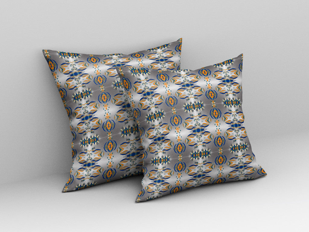 18" X 18" Gray And Orange Abstract Blown Seam Suede Throw Pillow
