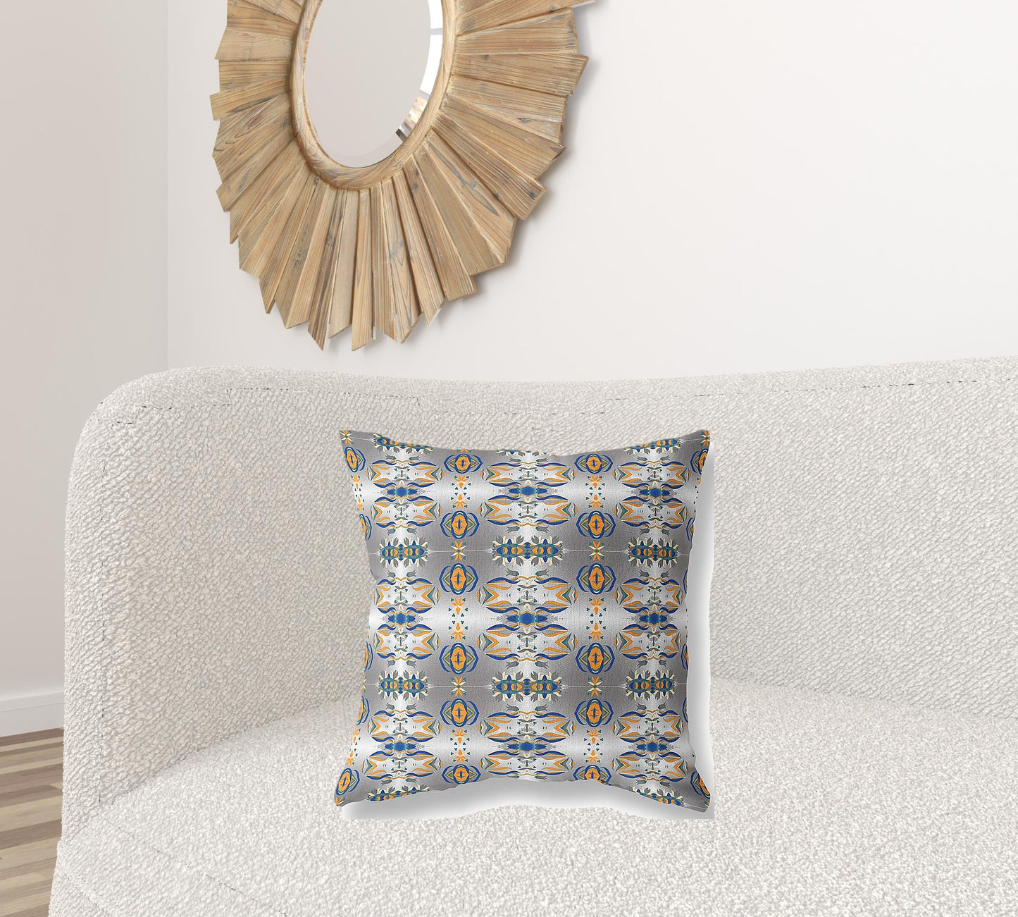 18" X 18" Gray And Orange Abstract Blown Seam Suede Throw Pillow