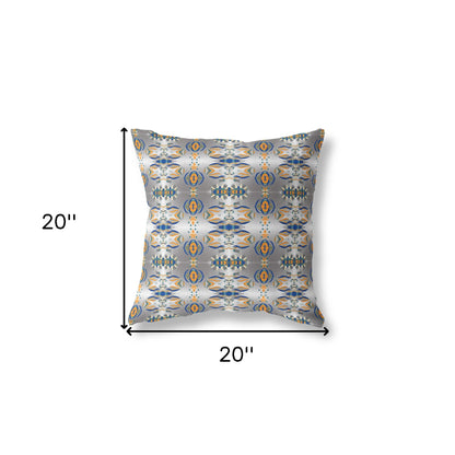 18" X 18" Gray And Orange Abstract Blown Seam Suede Throw Pillow