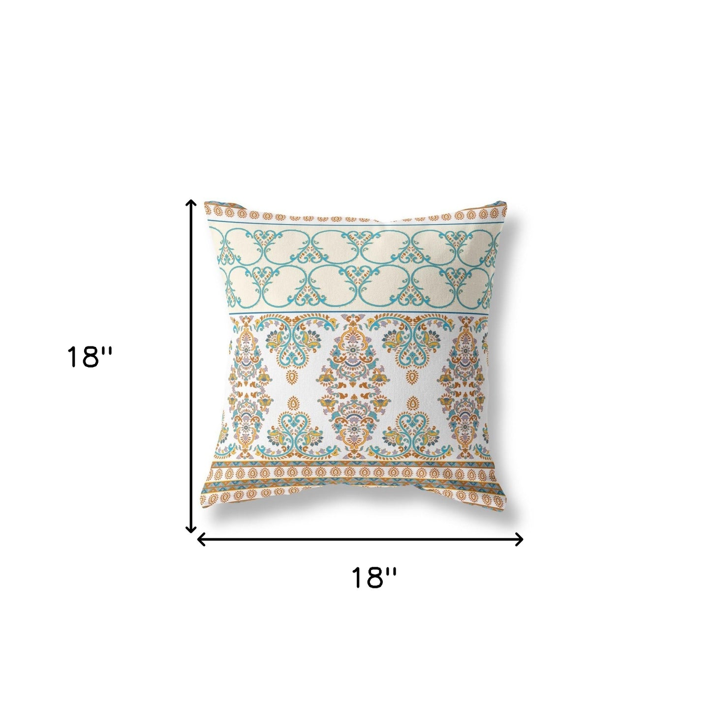 18" X 18" Orange And Teal Stencil Blown Seam Suede Throw Pillow