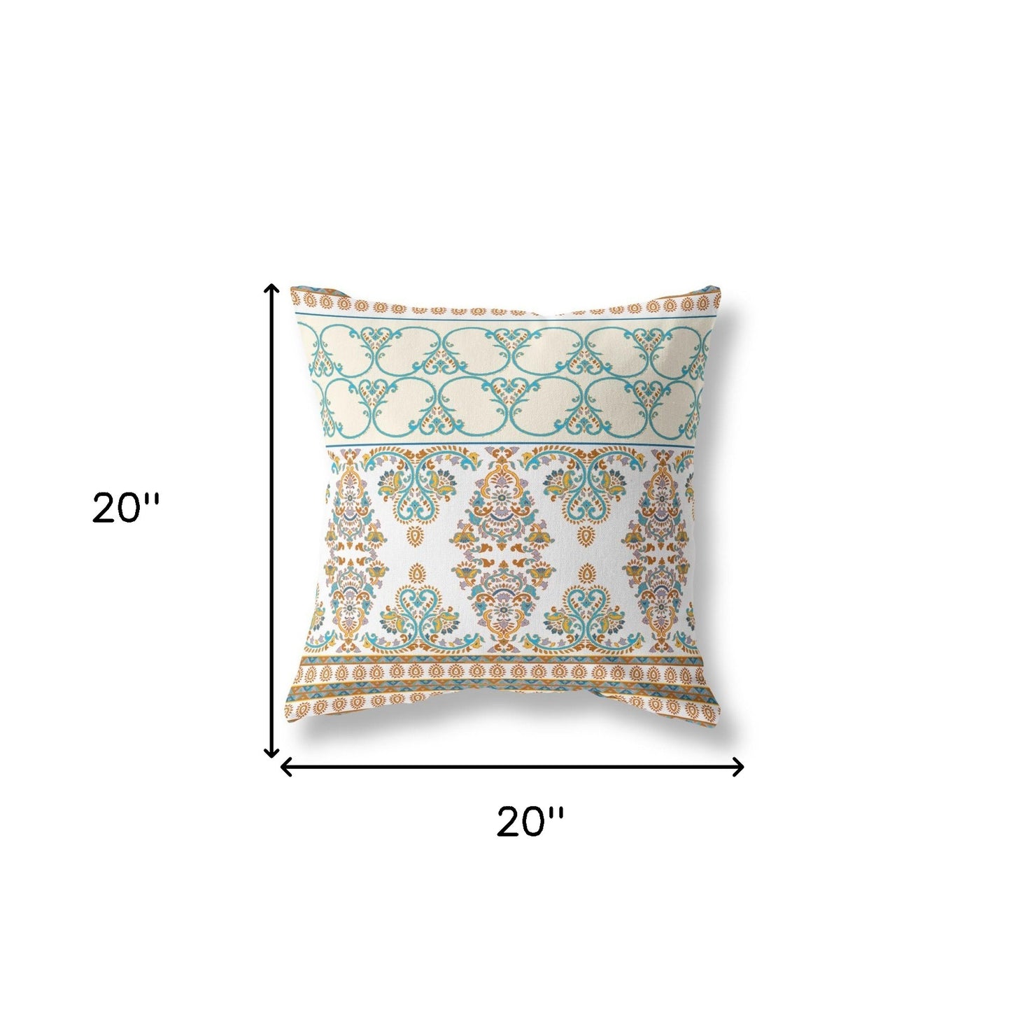 18" X 18" Orange And Teal Stencil Blown Seam Suede Throw Pillow
