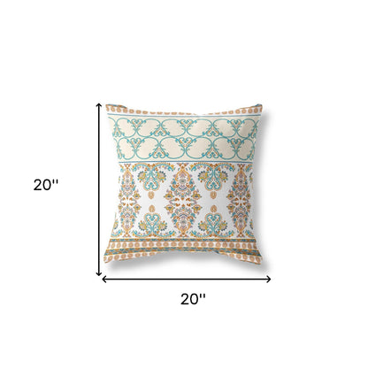18" X 18" Orange And Teal Stencil Blown Seam Suede Throw Pillow
