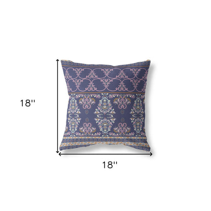 18" X 18" Blue And Pink Stencil Blown Seam Suede Throw Pillow