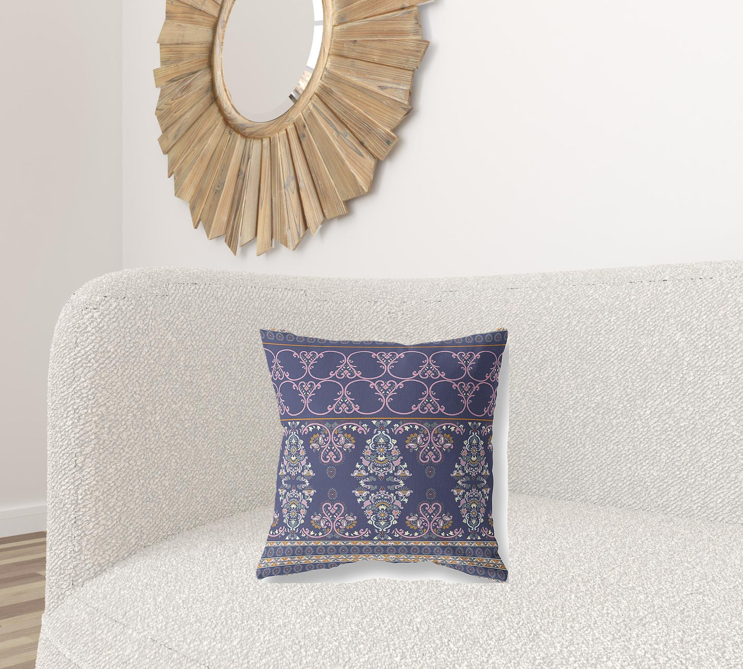 18" X 18" Blue And Pink Stencil Blown Seam Suede Throw Pillow