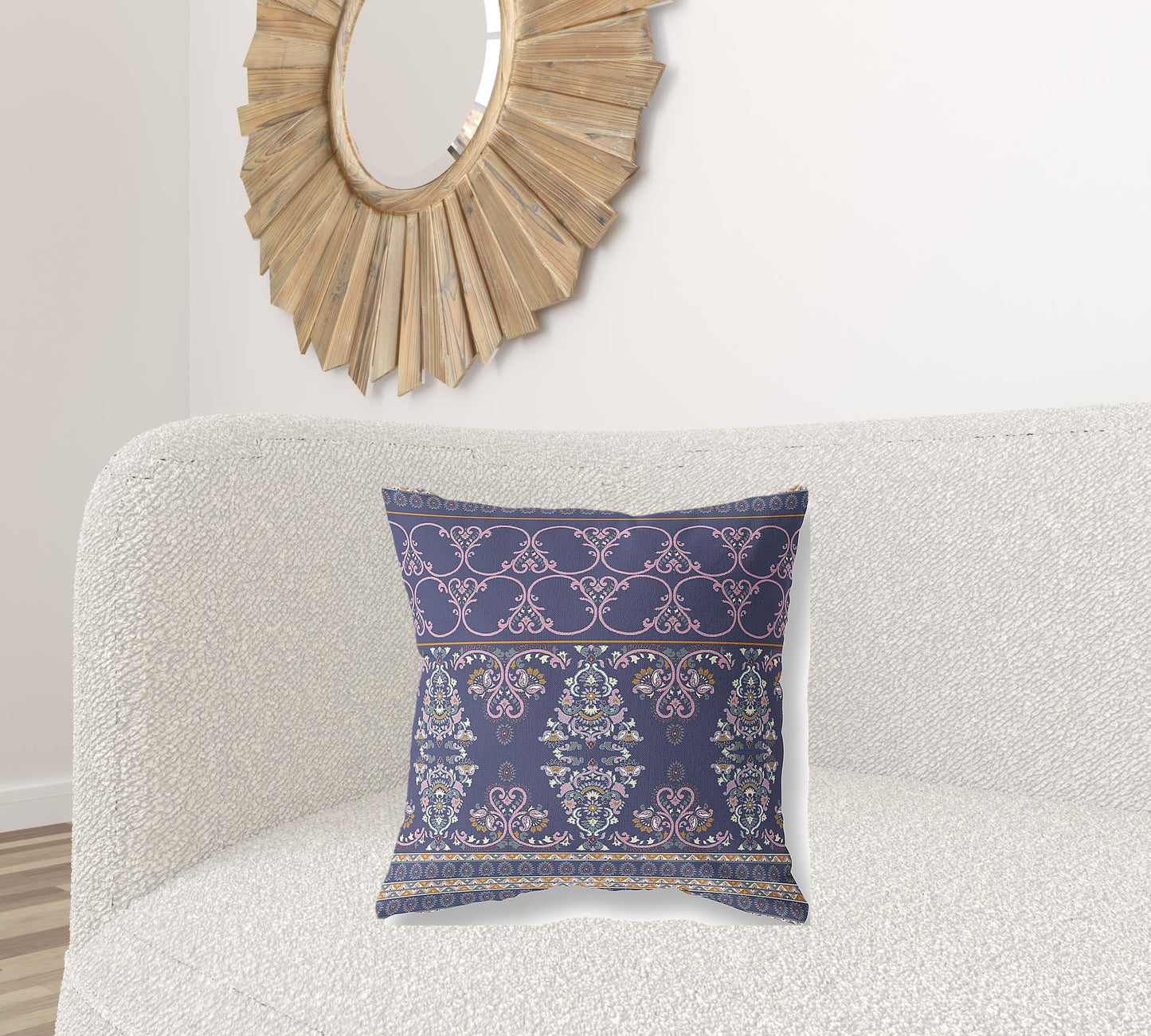 18" X 18" Blue And Pink Stencil Blown Seam Suede Throw Pillow