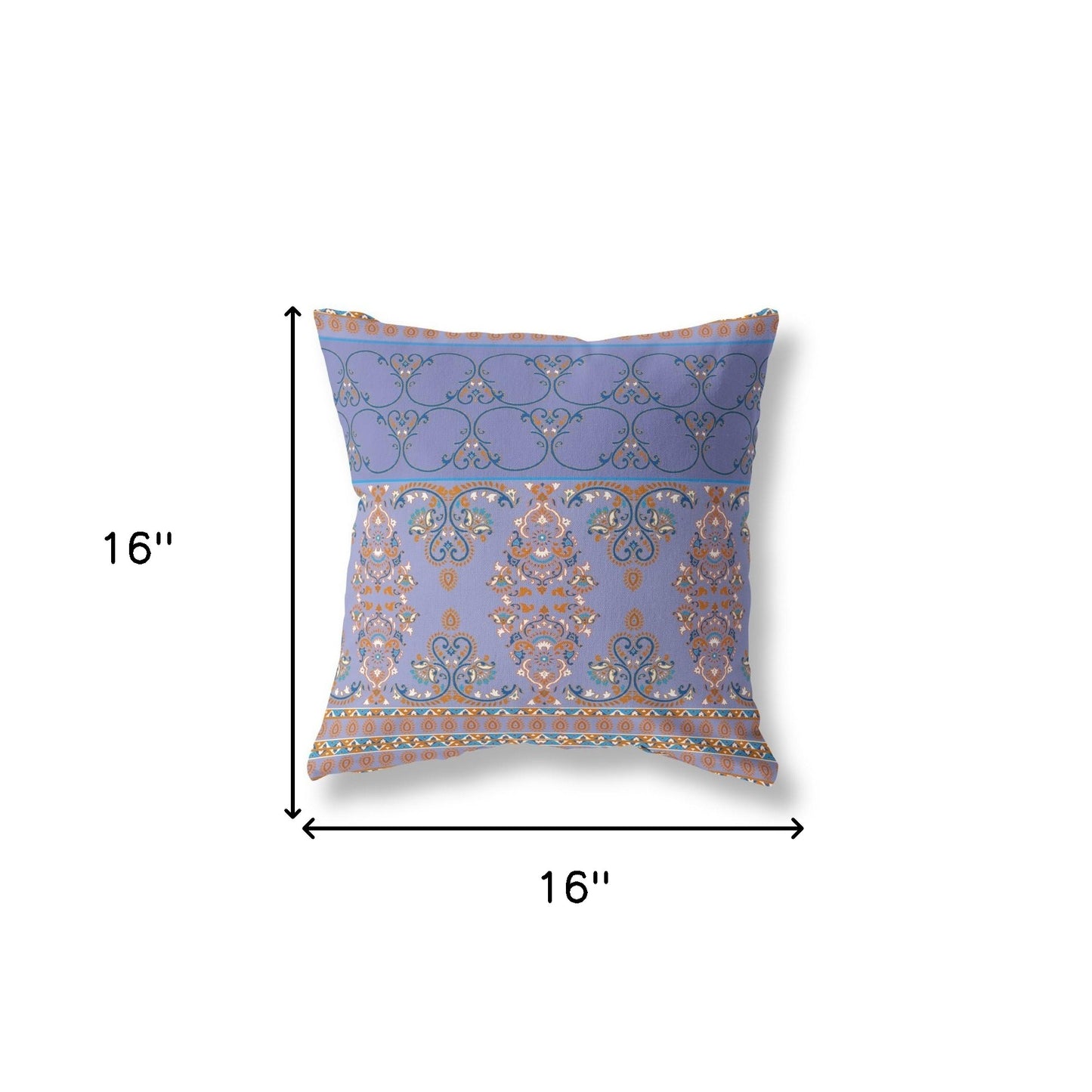 16" X 16" Purple And Blue Stencil Blown Seam Suede Throw Pillow