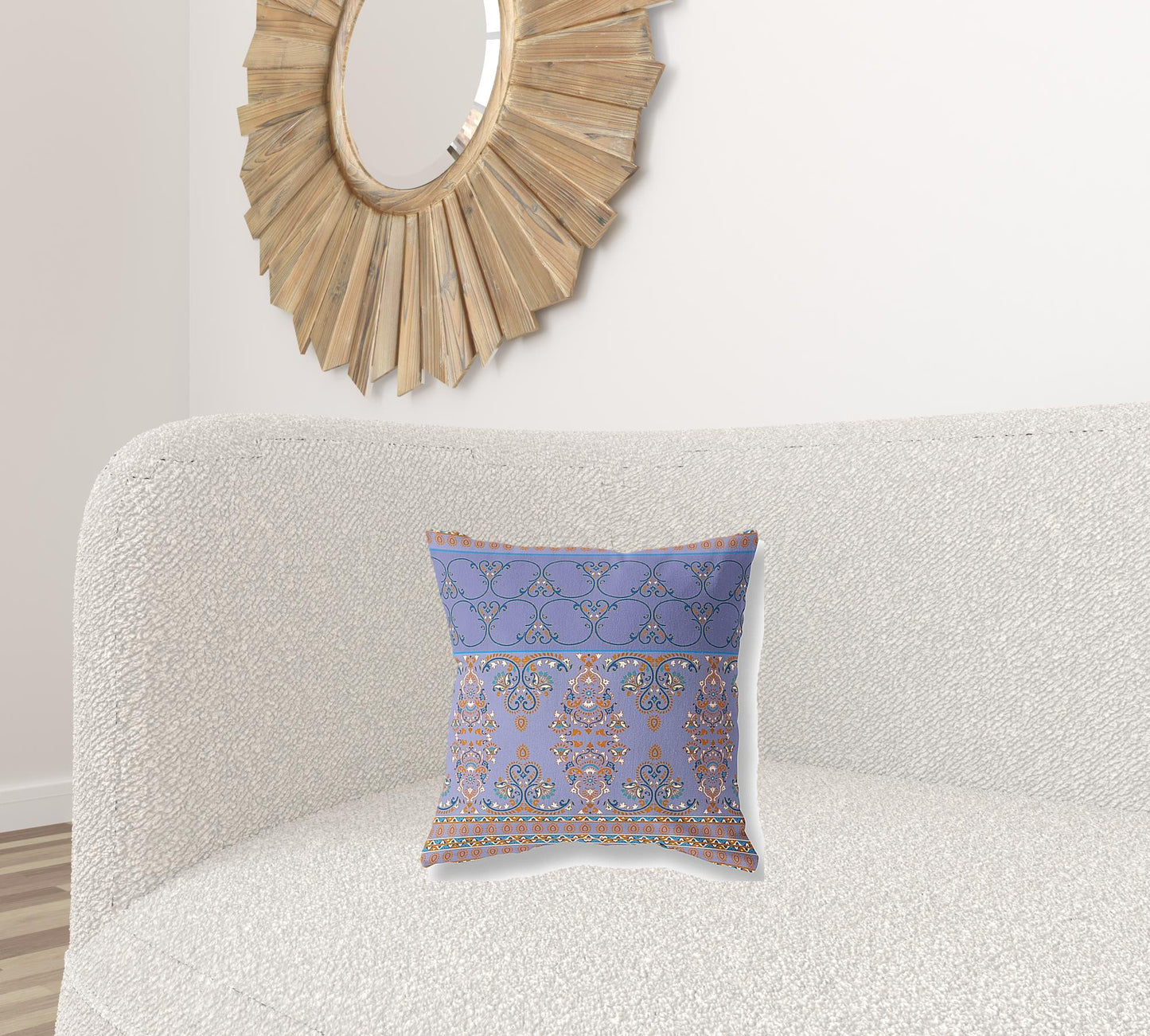 16" X 16" Purple And Blue Stencil Blown Seam Suede Throw Pillow