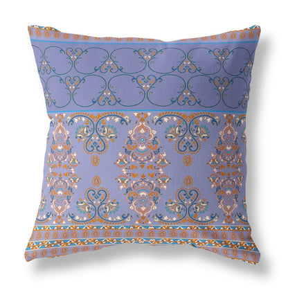 18" X 18" Purple And Blue Stencil Blown Seam Suede Throw Pillow