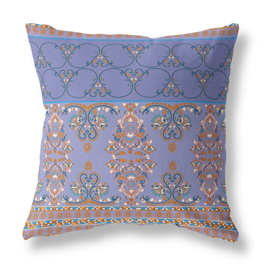 18" X 18" Purple And Blue Stencil Blown Seam Suede Throw Pillow