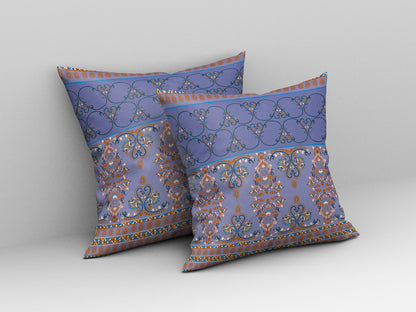 18" X 18" Purple And Blue Stencil Blown Seam Suede Throw Pillow