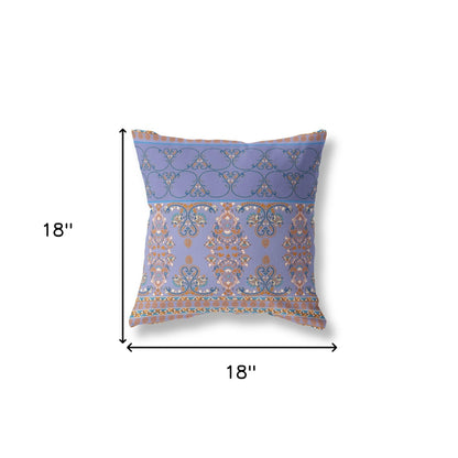 18" X 18" Purple And Blue Stencil Blown Seam Suede Throw Pillow