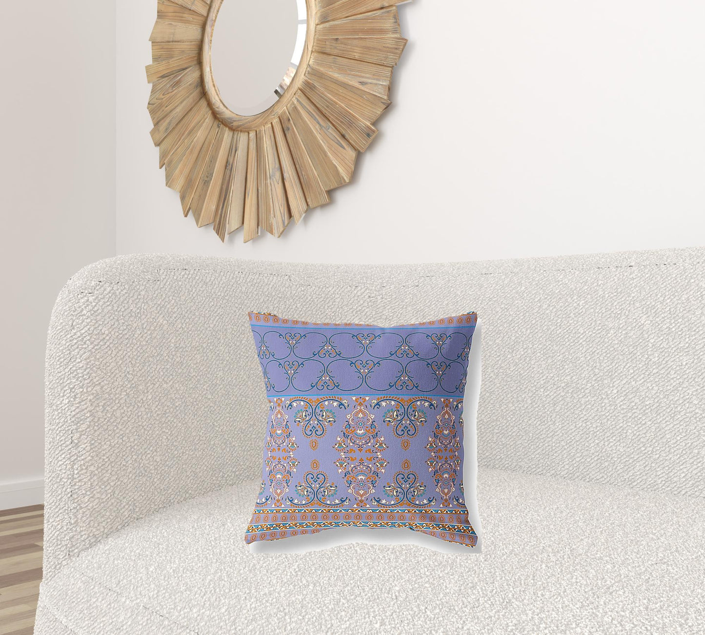 18" X 18" Purple And Blue Stencil Blown Seam Suede Throw Pillow