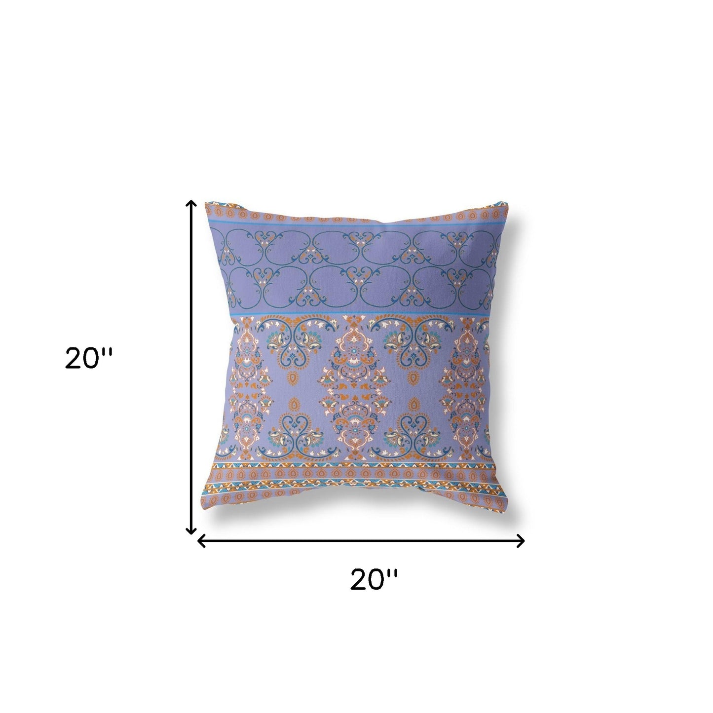 18" X 18" Purple And Blue Stencil Blown Seam Suede Throw Pillow