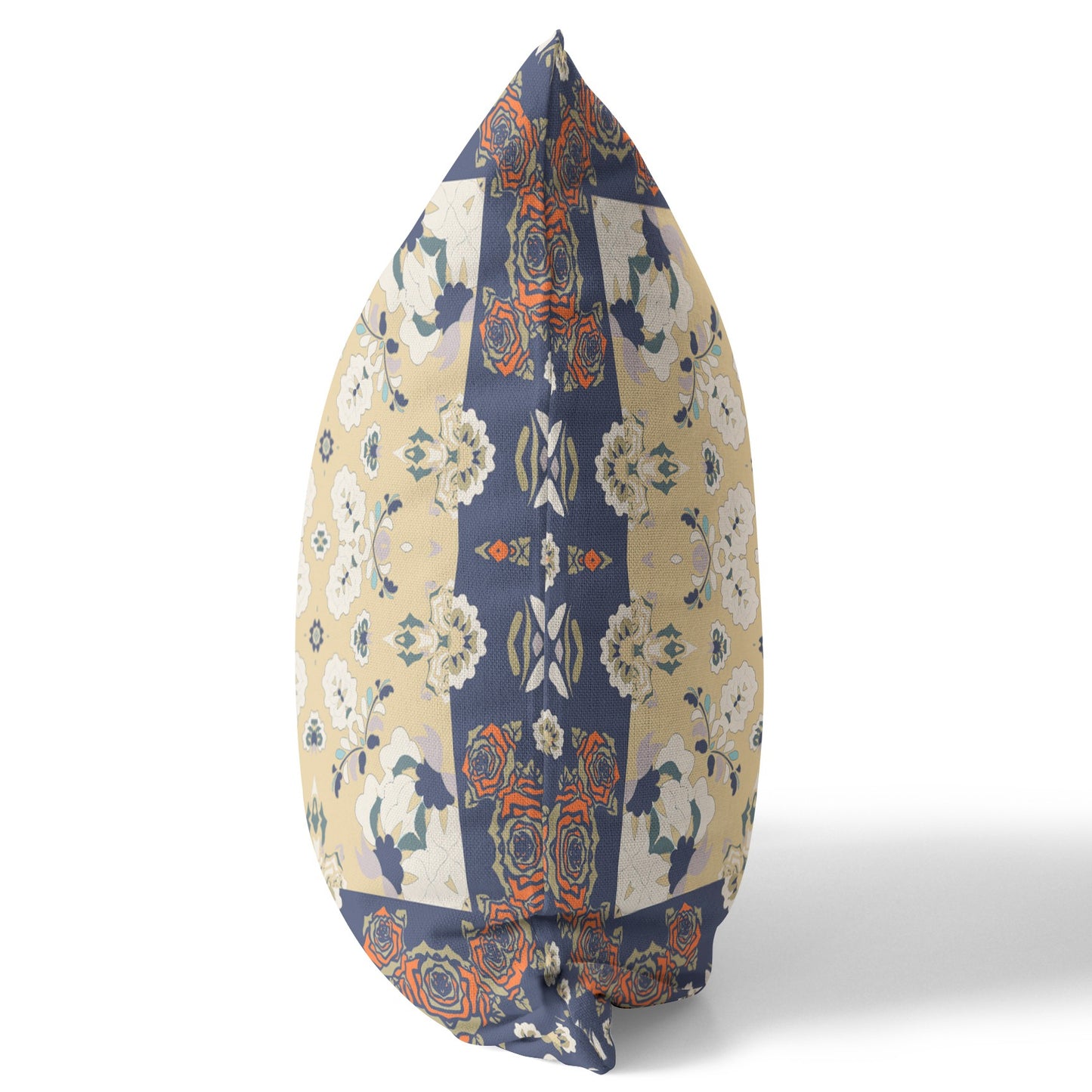 18" X 18" Blue Yellow Floral Blown Seam Suede Throw Pillow
