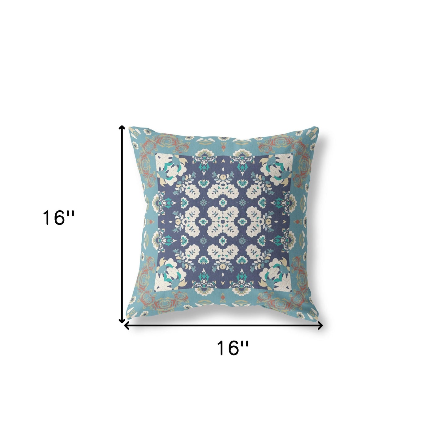 16" X 16" Gray And Blue Floral Blown Seam Suede Throw Pillow