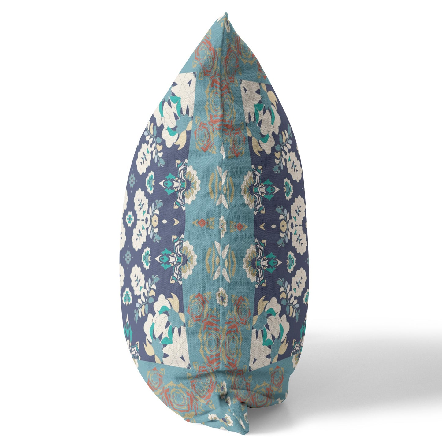 18" X 18" Gray And Blue Floral Blown Seam Suede Throw Pillow