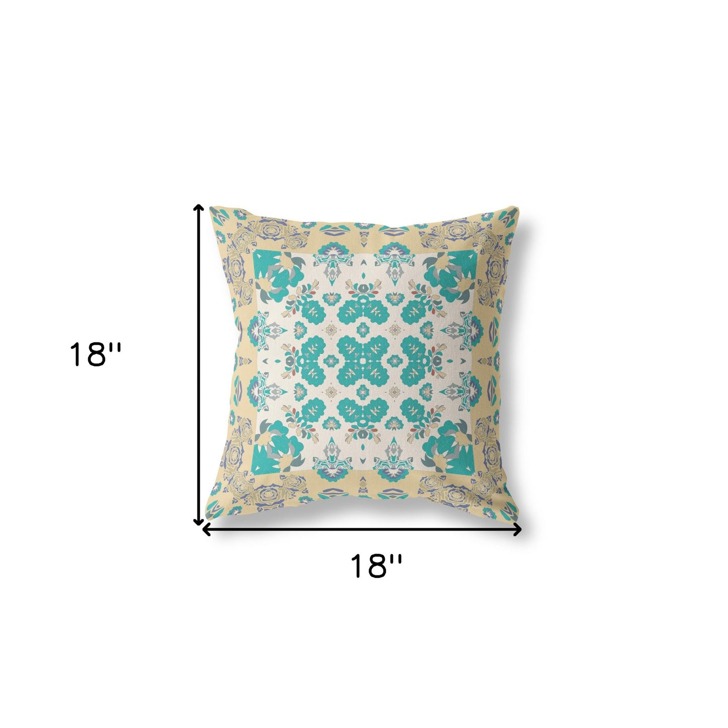 18" X 18" Yellow And White Floral Blown Seam Suede Throw Pillow