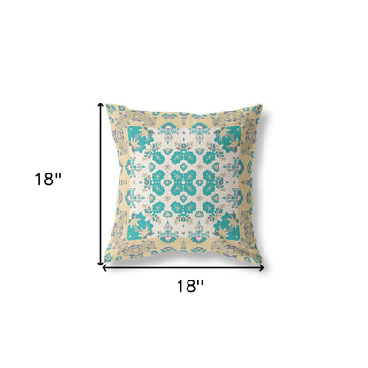 18" X 18" Yellow And White Floral Blown Seam Suede Throw Pillow