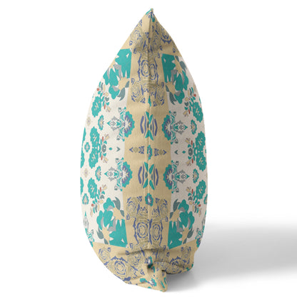 18" X 18" Yellow And White Floral Blown Seam Suede Throw Pillow