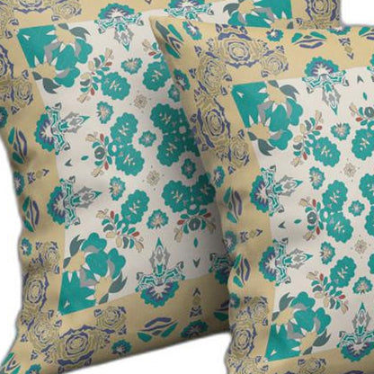 18" X 18" Yellow And White Floral Blown Seam Suede Throw Pillow