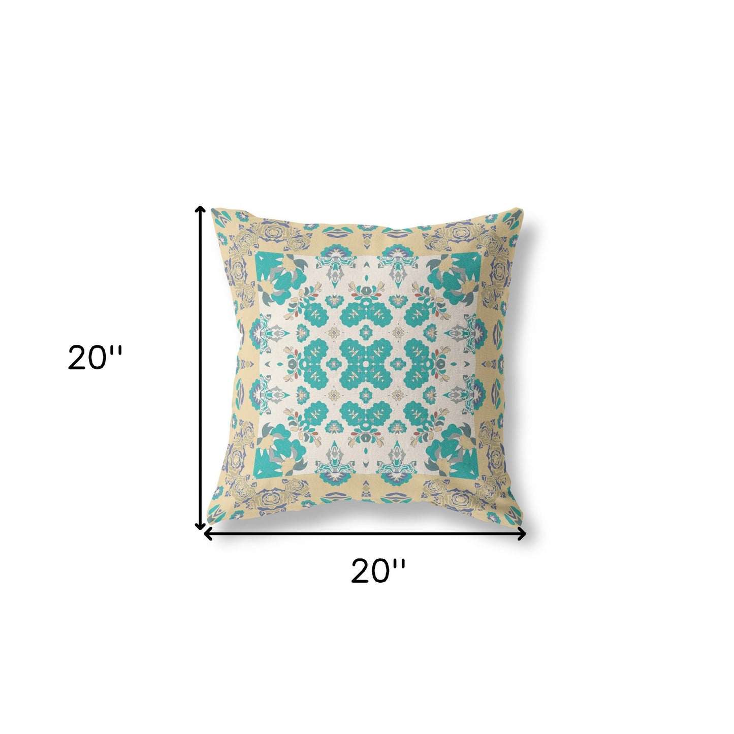 18" X 18" Yellow And White Floral Blown Seam Suede Throw Pillow