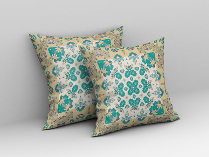 18" X 18" Yellow And White Floral Blown Seam Suede Throw Pillow