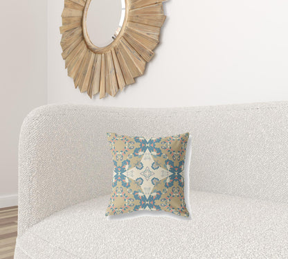 16" X 16" Muted Yellow And Teal Floral Blown Seam Suede Throw Pillow