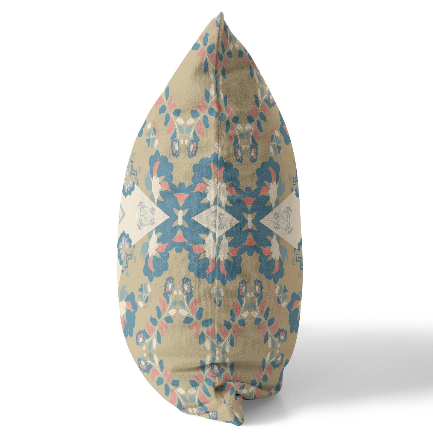 18" X 18" Muted Yellow And Teal Floral Blown Seam Suede Throw Pillow