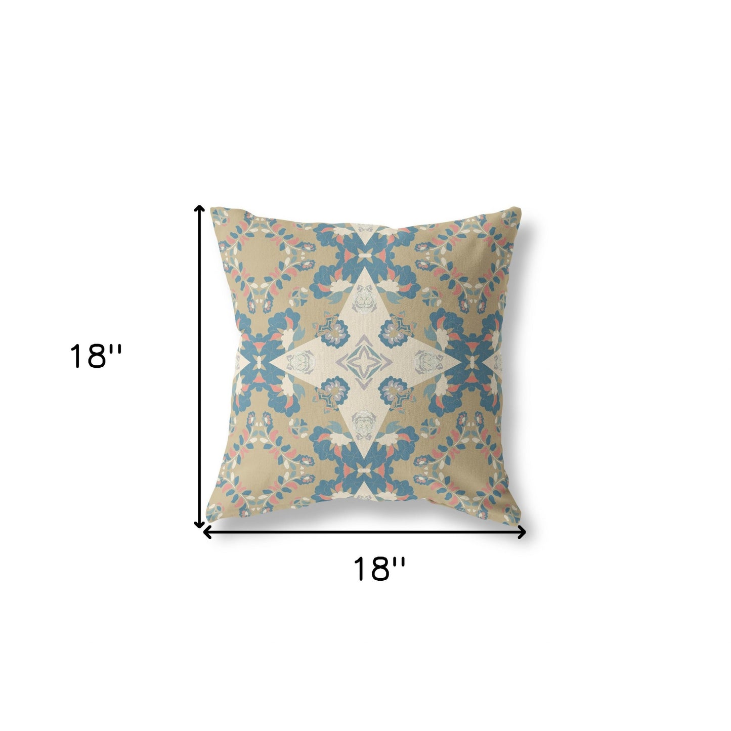 18" X 18" Muted Yellow And Teal Floral Blown Seam Suede Throw Pillow