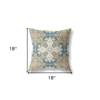 18" X 18" Muted Yellow And Teal Floral Blown Seam Suede Throw Pillow