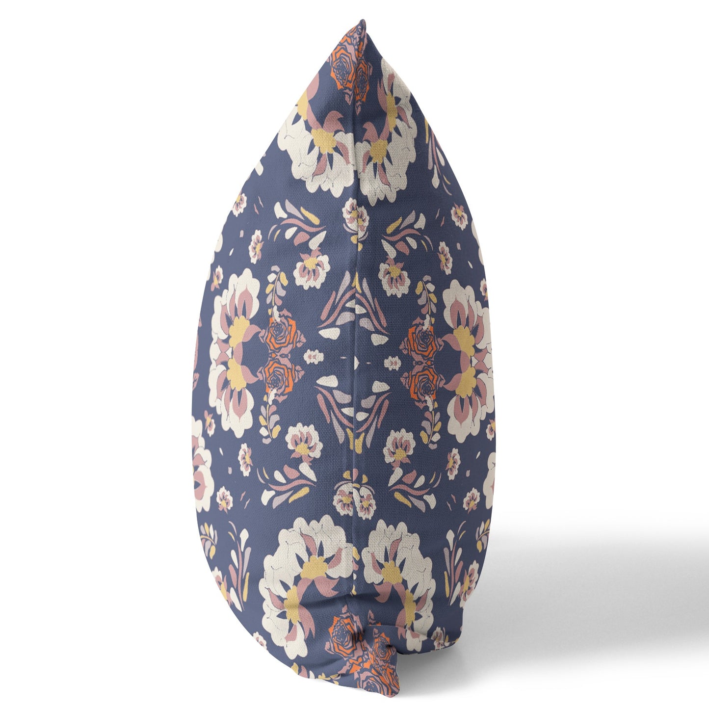 18" X 18" Blue And White Floral Blown Seam Suede Throw Pillow