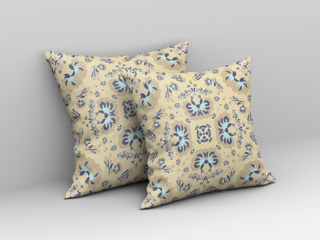 16" X 16" Yellow Floral Blown Seam Suede Throw Pillow