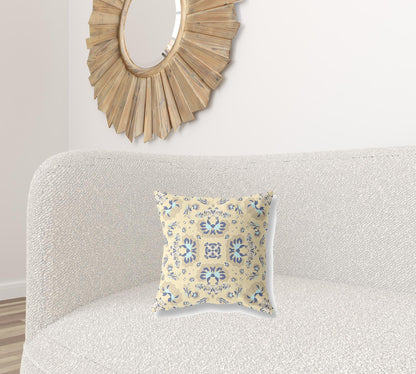 16" X 16" Yellow Floral Blown Seam Suede Throw Pillow