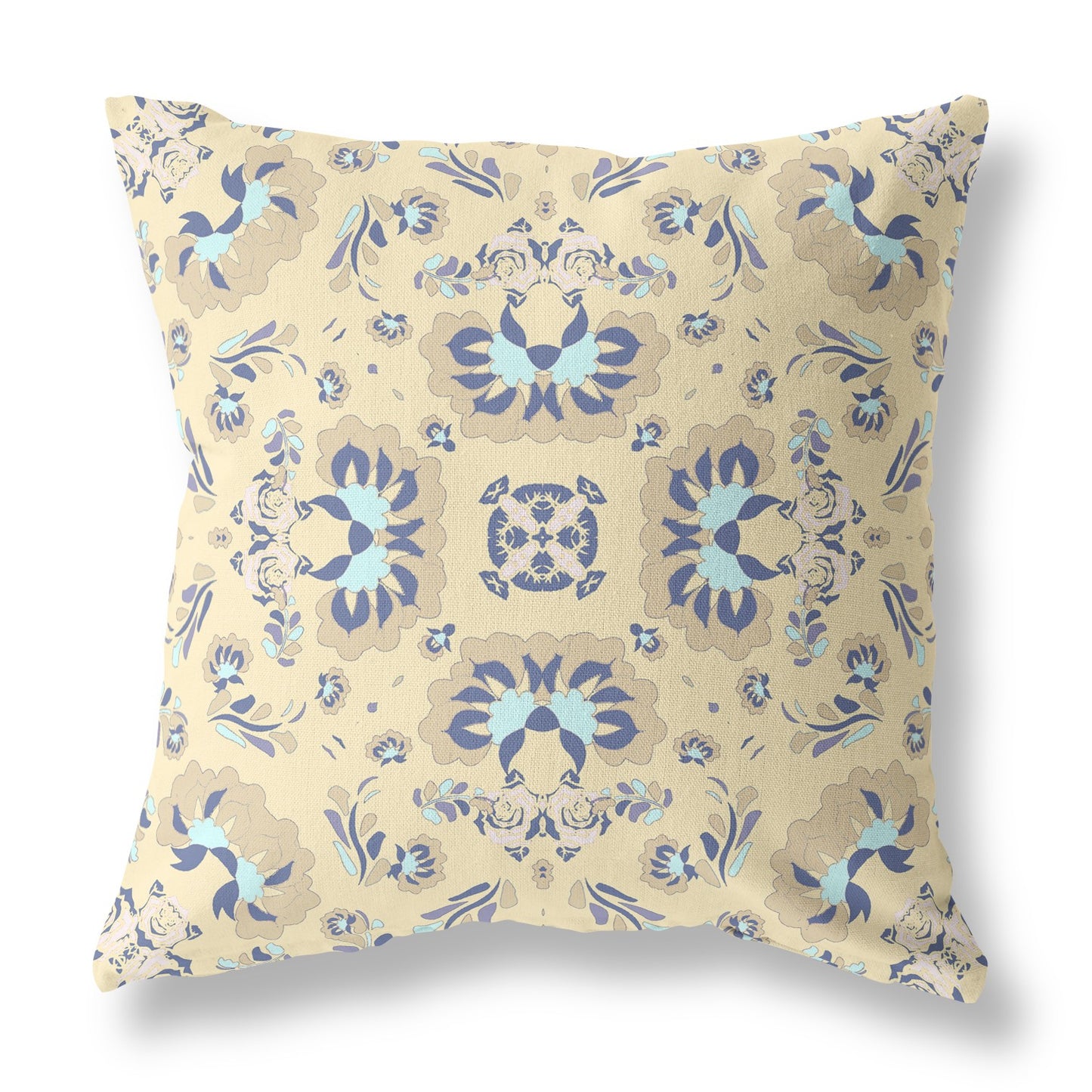 18" X 18" Yellow Floral Blown Seam Suede Throw Pillow