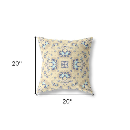 18" X 18" Yellow Floral Blown Seam Suede Throw Pillow