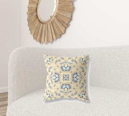 18" X 18" Yellow Floral Blown Seam Suede Throw Pillow