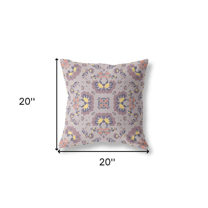 18" X 18" Muted Purple And Yellow Floral Blown Seam Suede Throw Pillow