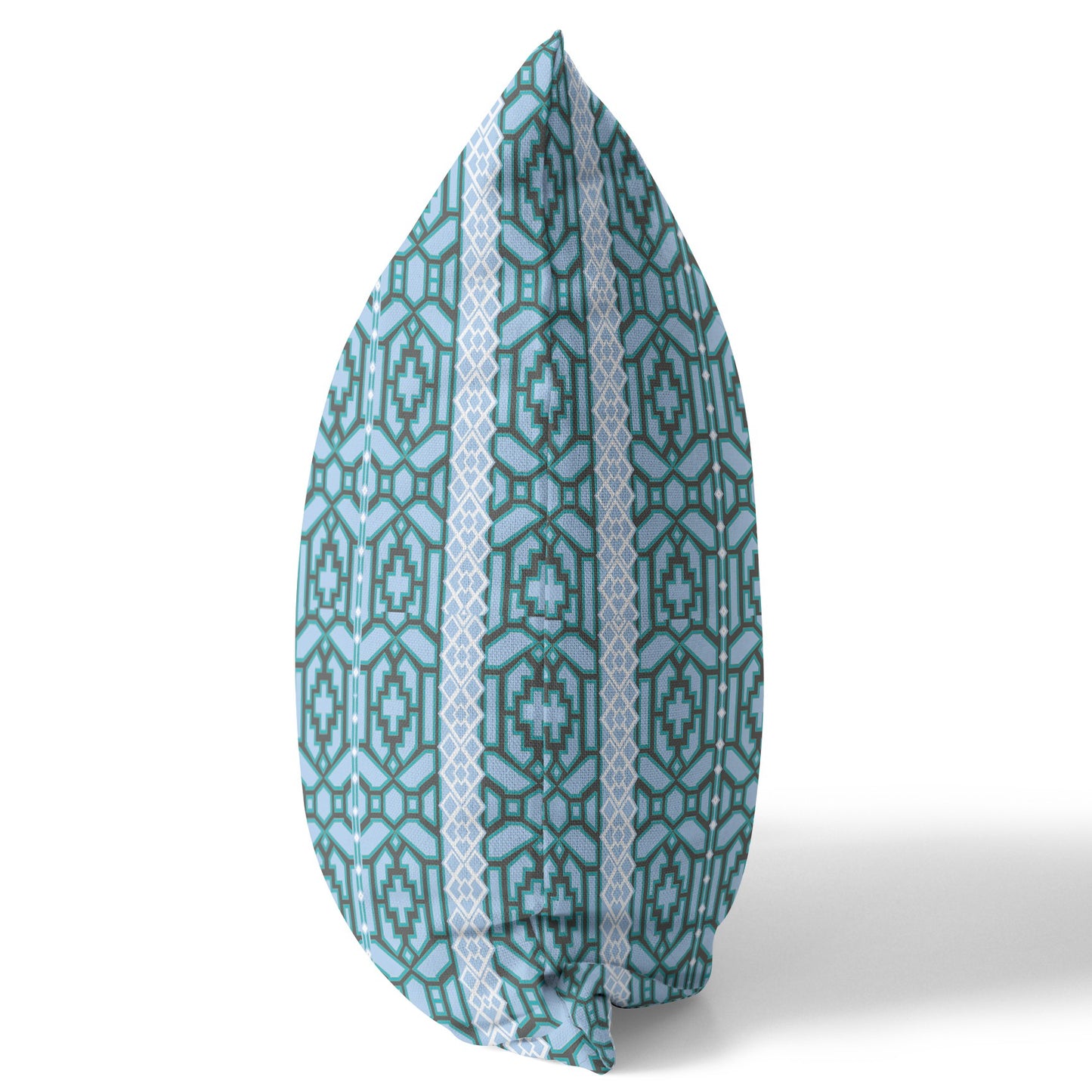 16" X 16" Blue And Brown Geometric Blown Seam Suede Throw Pillow