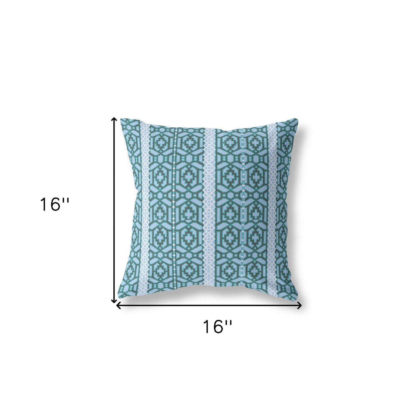 16" X 16" Blue And Brown Geometric Blown Seam Suede Throw Pillow